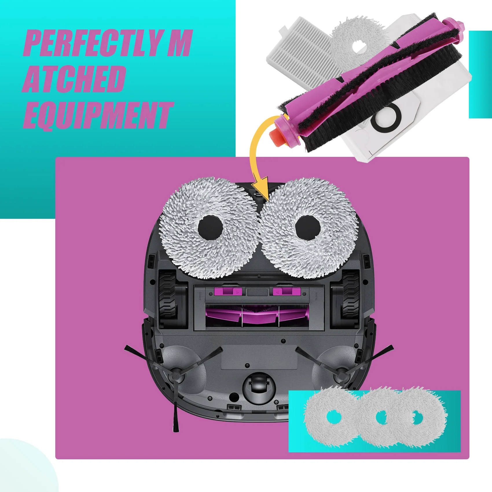 美的V12 / エウレカJ12ウルトラ掃除機交換部品メインサイドブラシHepaフィルターモップクロスダストバッグ A005-18PCS