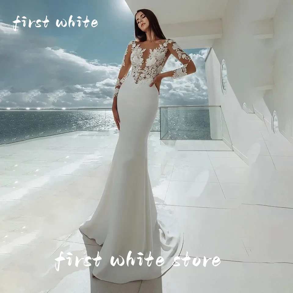 

Long Sleeves Mermaid Wedding Dresses Illusion Neck Lace Appliques Elegant Bridal Dress Gowns Beach Vestidos De Noiva Customized