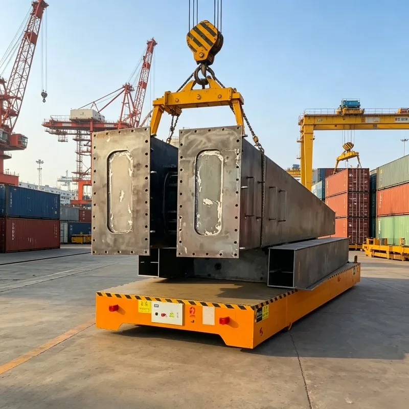 Heavy Duty Trackless Electric Transfer Cart 1-100 Ton Battery Operated Steering Power Plant Solid Tires for Steel Coil Slab Mold