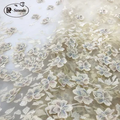 Apricot Light Blue Pink Stereo Lace Embroidery Flower Cloth, Wedding Background, Clothing Dress Cloth, Live Shooting, RS2607