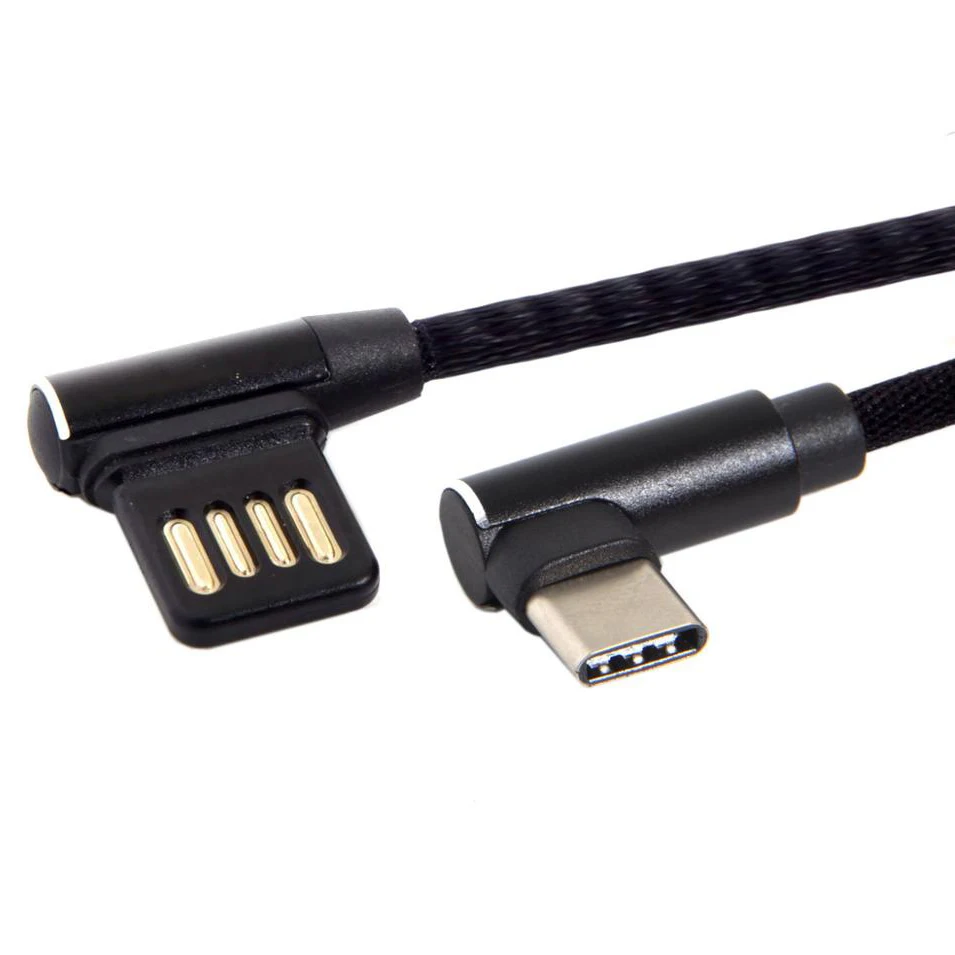 USB-C 3.1 Type-C ไปทางซ้ายมุมขวา90องศาสาย2.0ข้อมูล USB พร้อมปลอกสำหรับแท็บเล็ตและโทรศัพท์15ซม.