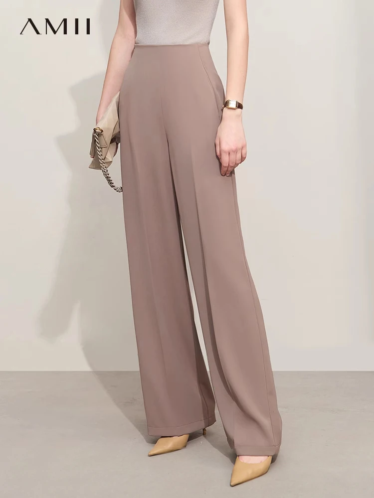 Amii Minimalism 2024 Summer New Wide-legged Pants Women Straight Basics Casual Pants Female Solid Full-length Trousers 12412006