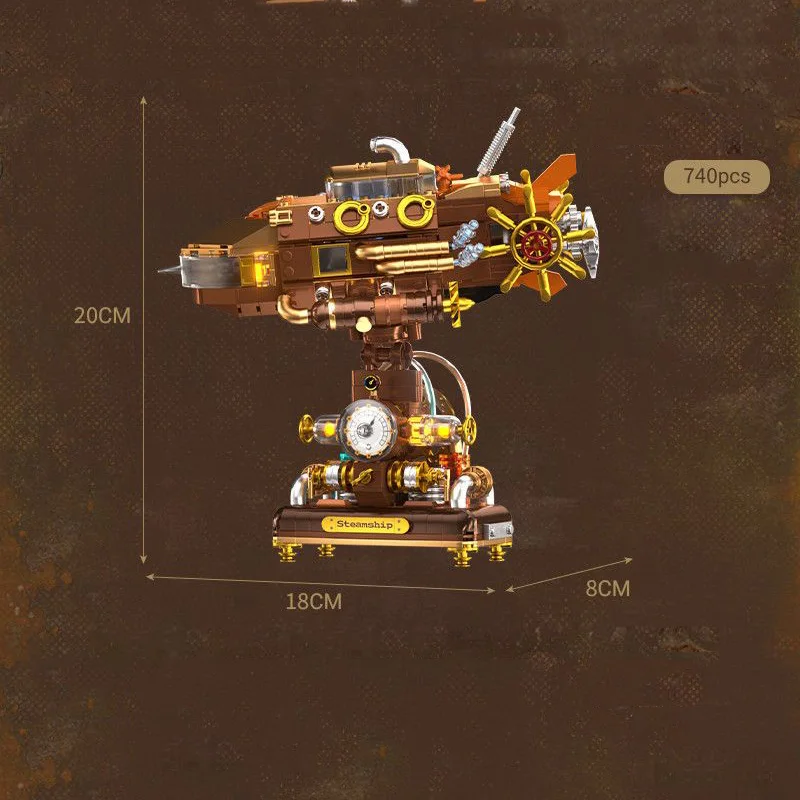 

Cyber Movie Game Block Steam Punk Ship Model Sets Building Bricks Steamship Construction Toys With Light Collection For Gifts