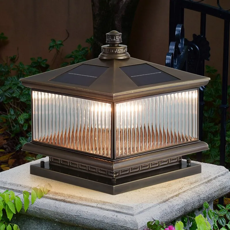 

Solar square all-copper wall light Outdoor stigma light Garden light Waterproof wall light Pillar light at the entrance villa