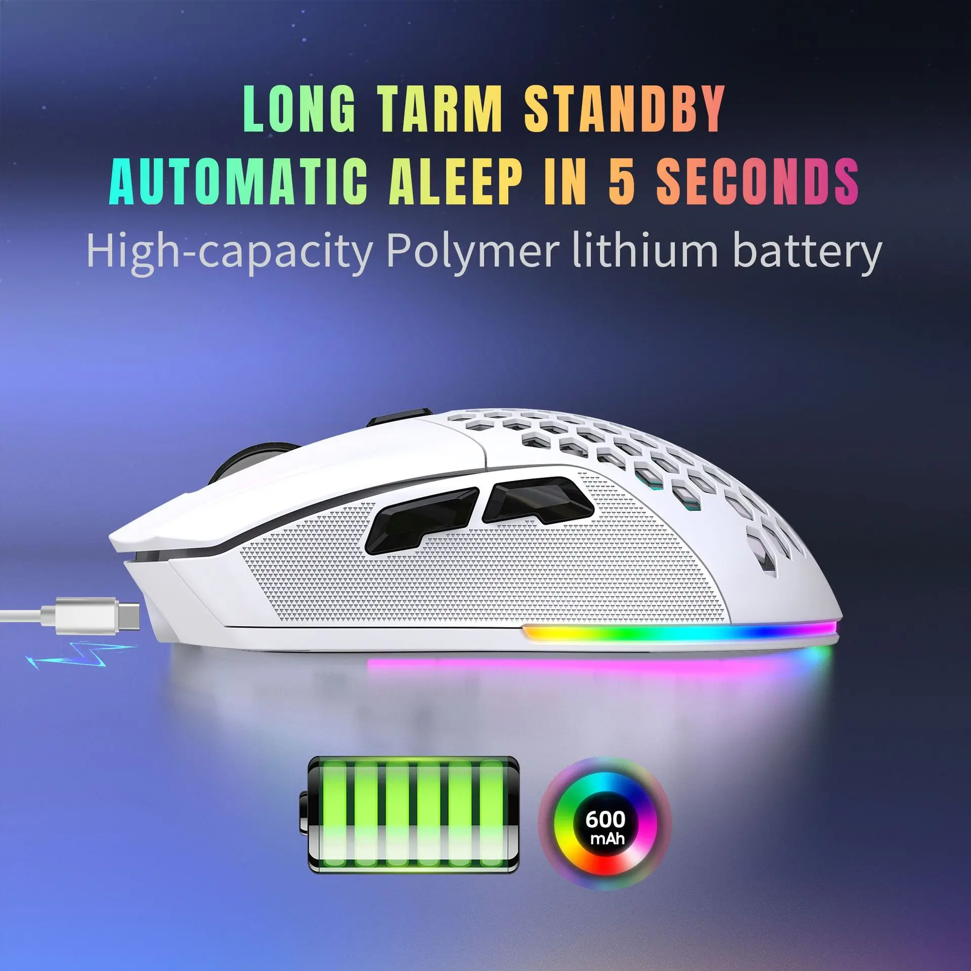 New Hollow Out Wireless Dual Mode Connection Rechargeable RGB Light 4800DPI Interchangeable Back Cover Gaming Lightweight Mouse