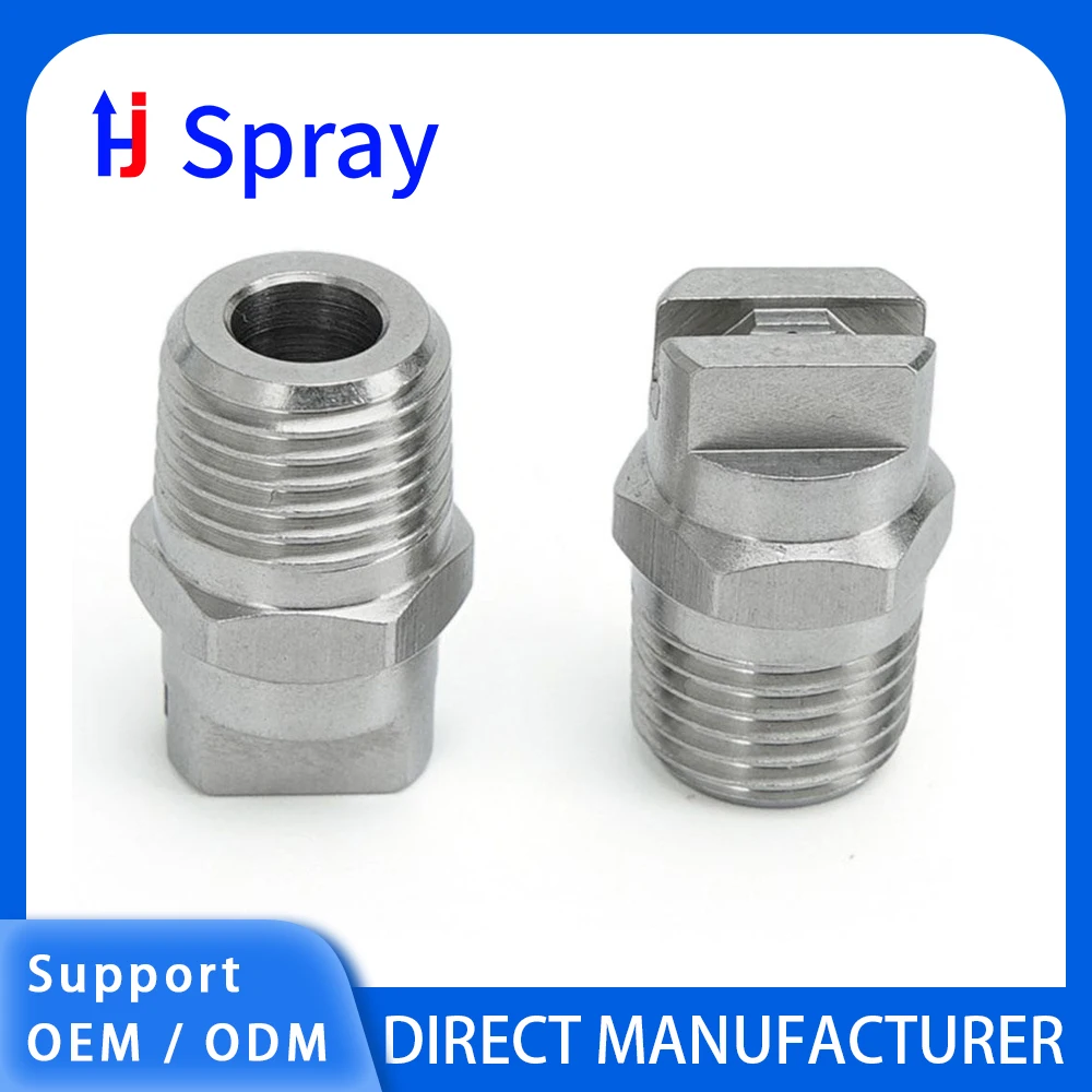 Huajue-boquilla de ventilador plano de acero inoxidable OEM/ODM, rosca macho BSPT de 1/4 pulgadas, serie HVV, ángulo de pulverización de 0 grados para limpieza/polvo
