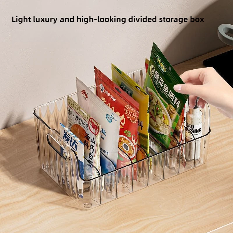 Estante de especias de gran capacidad, caja de almacenamiento de alimentos y cosméticos dividida transparente, estante de especias para encimera, organizador de gabinete de despensa de cocina