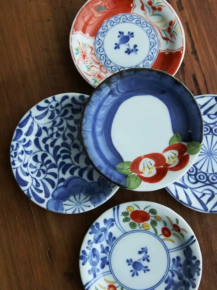 Japanese Imported Painted Ceramic Small Soy Sauce Dipping Dish Wooden Set Souvenir Gift Box