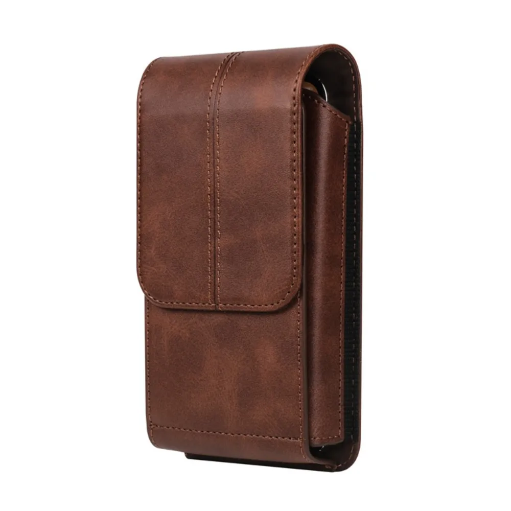 PU leather vertical style mobile phone waist bag with belt magnetic buckle and card slot, multi-functional men's waist bag