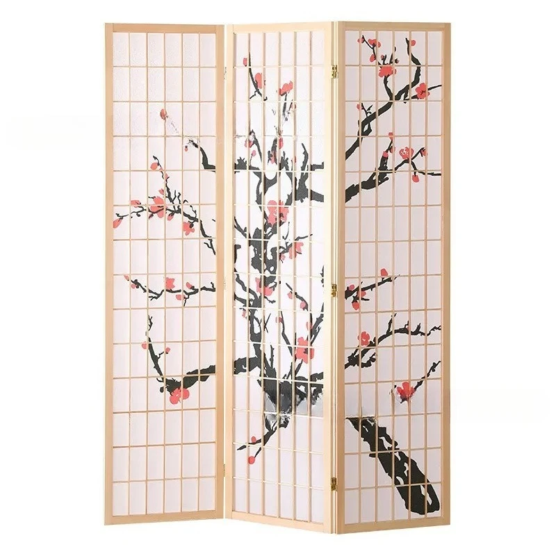 Simple Modern Solid Wood Screen Studio Live Background Wall Japanese-style Screen Partition Porch Folding Mobile Living Room
