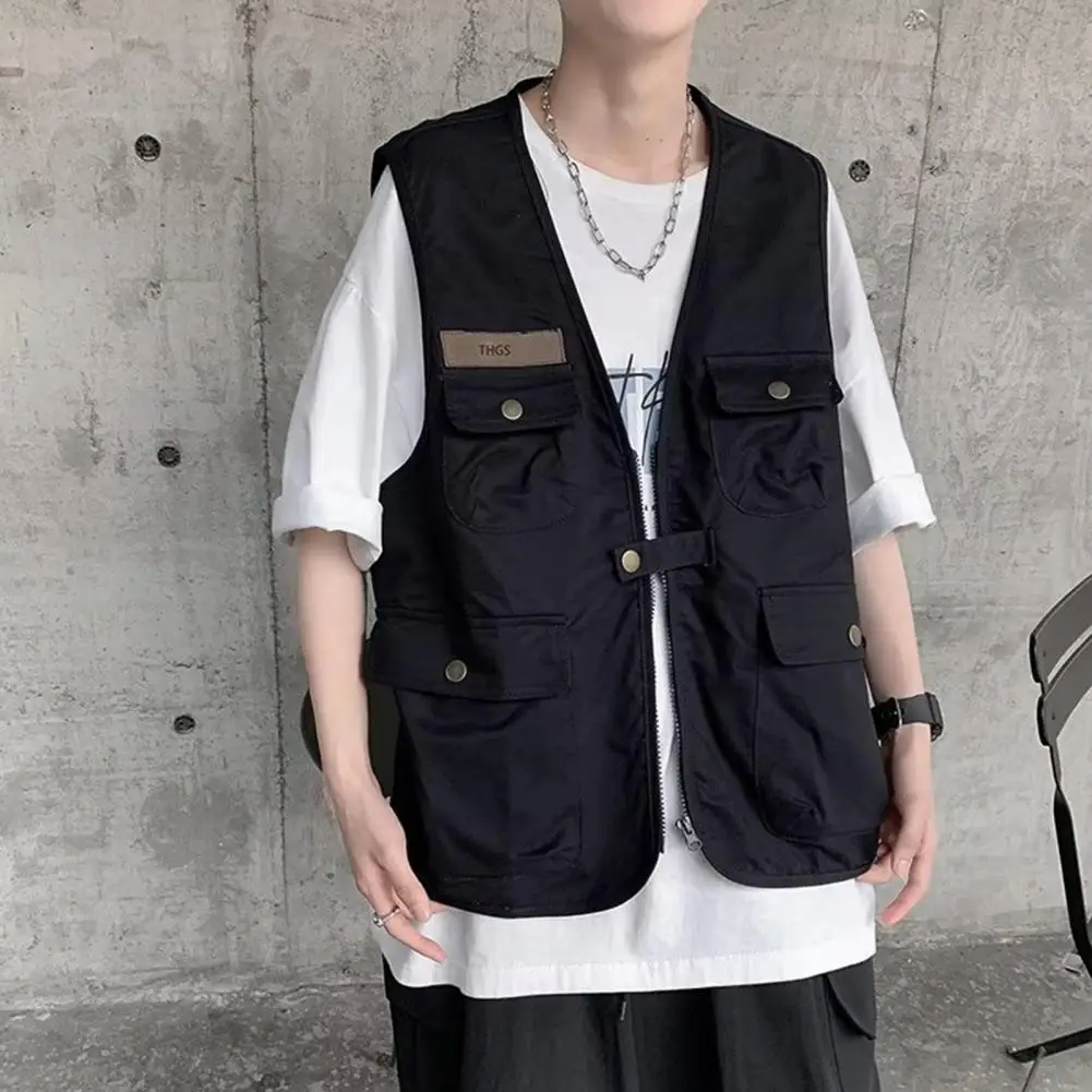 Multi Pockets Design Vest Coat Versatile Unisex Summer Vest with Multi Pockets Zipper Closure Streetwear Style for Men Waistcoat