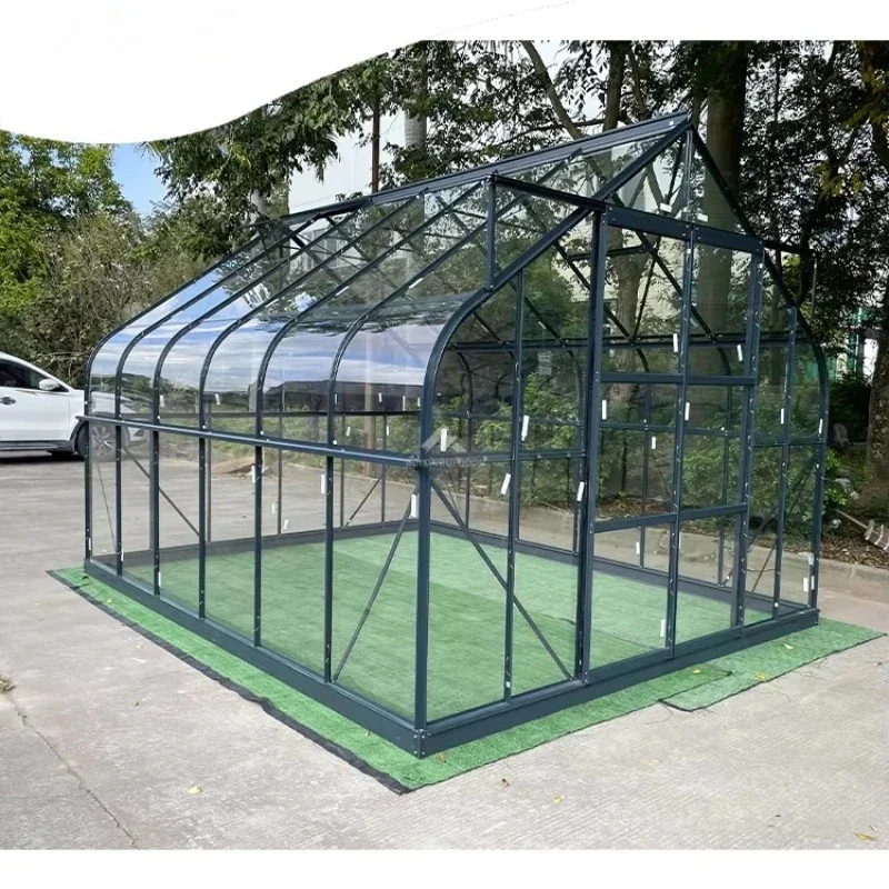Cold and Snow Resistant Multi Span Prefabricated House Aluminum Frame Tempered Glass Backyard Curved Garden Greenhouse
