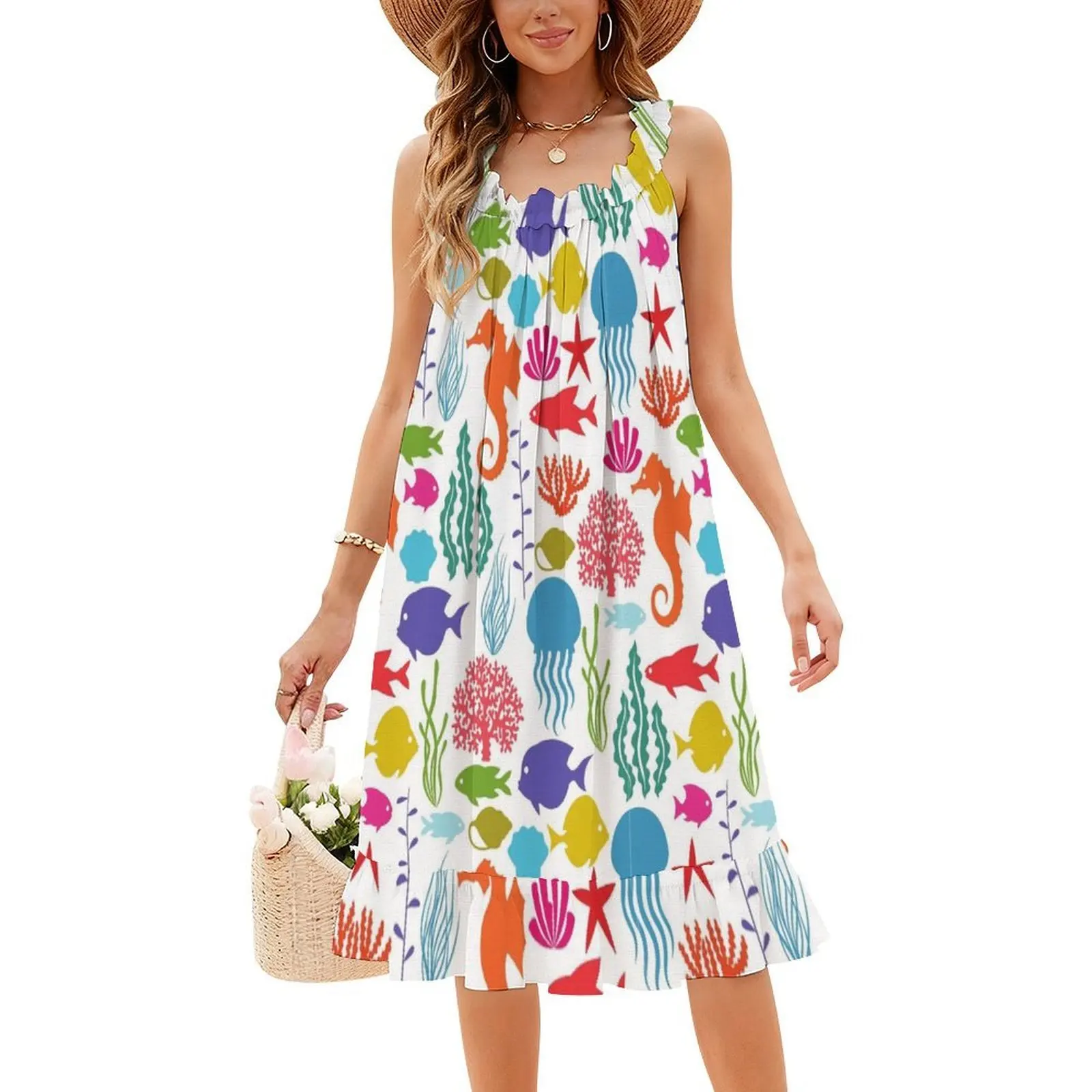 Tropical 08 Floral Smock Dress For Women Spring Summer Casual Dress For Party Tropic Pattern Tropical Vacation Summer Women's