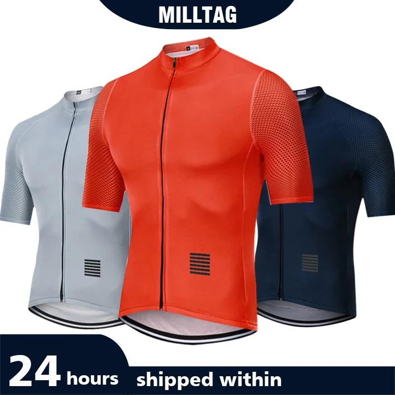 

MILLTAG Men Cycling Jersey 2024 Short Sleeve MTB Road Bike Jersey Stripes Breathable Mountain Bicycle Jersey Maillot Ciclismo