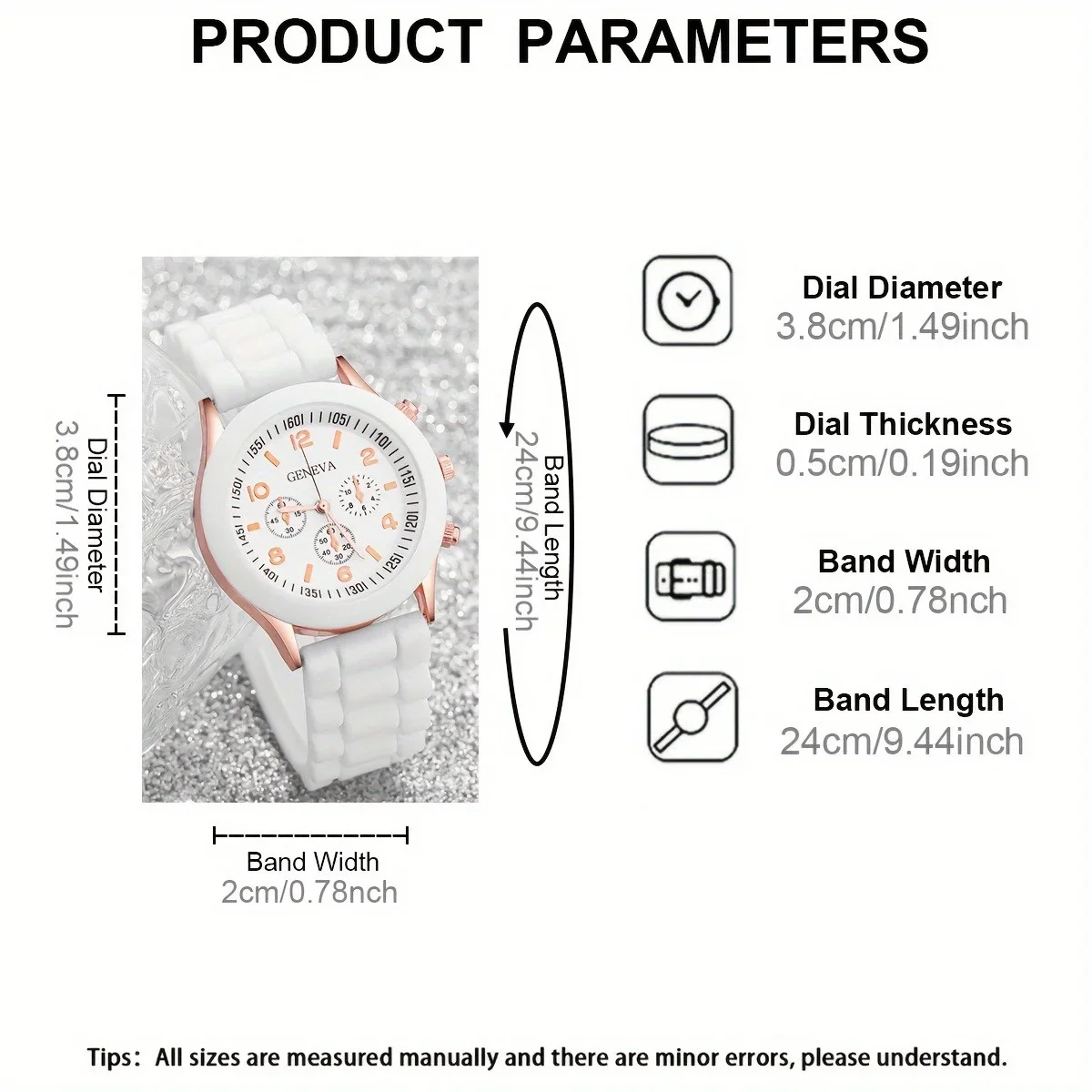 2 أشرطة مطاطية باللونين الأبيض والأسود بمينا دائري كوارتز وساعة مكونة من أساور مناسبة للحياة اليومية