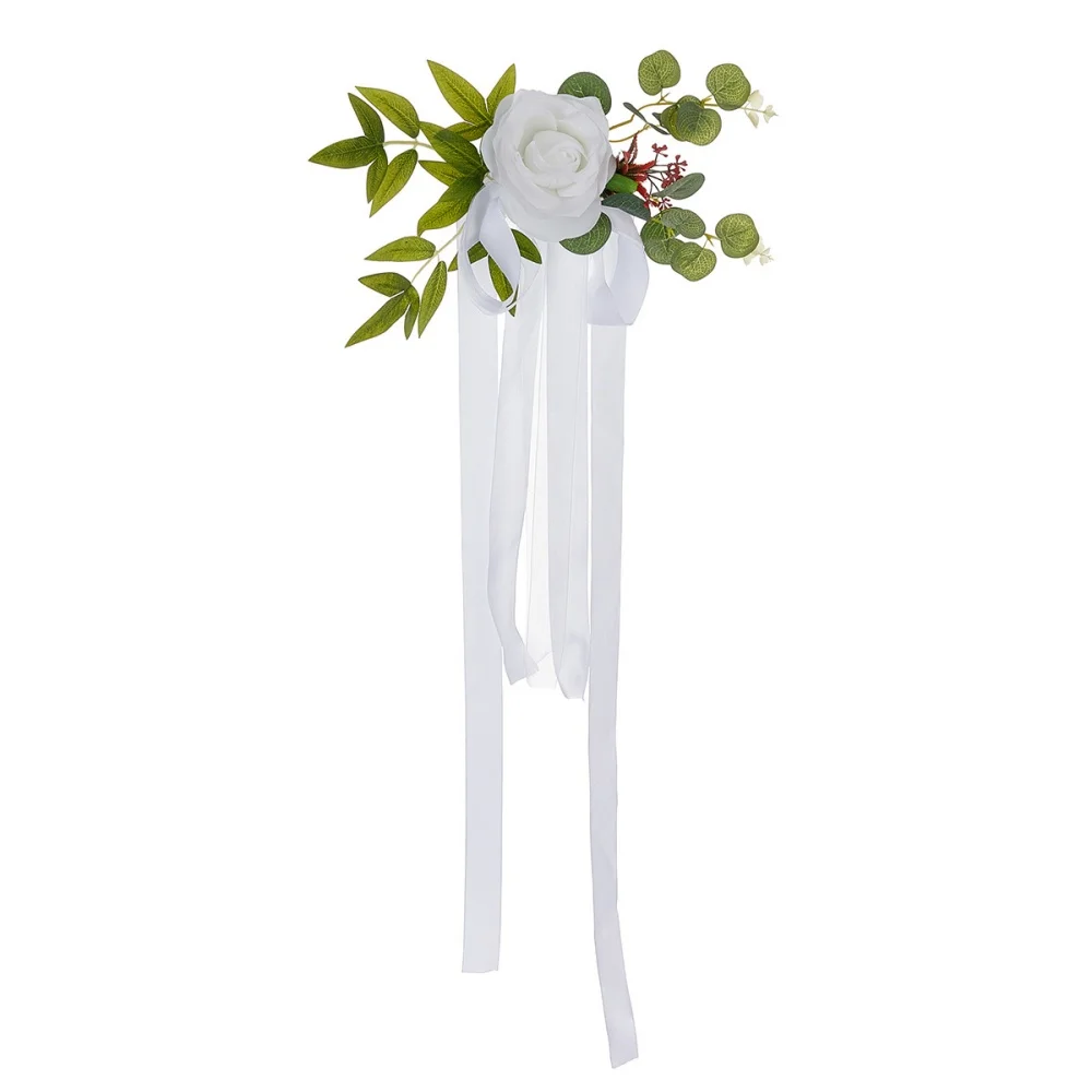 Rose Ribbon Bow Garland Decorative Wedding Chair Sashes Aisle Chair Decoration Elegant Flower Garland Chair Decoration