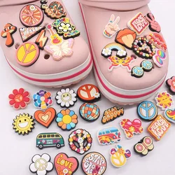 New Arrival 1pcs Shoe Charms Flower Daisy Rainbow Sun Butterfly Accessories PVC Kids Shoe Buckle Fit Wristbands Birthday Present