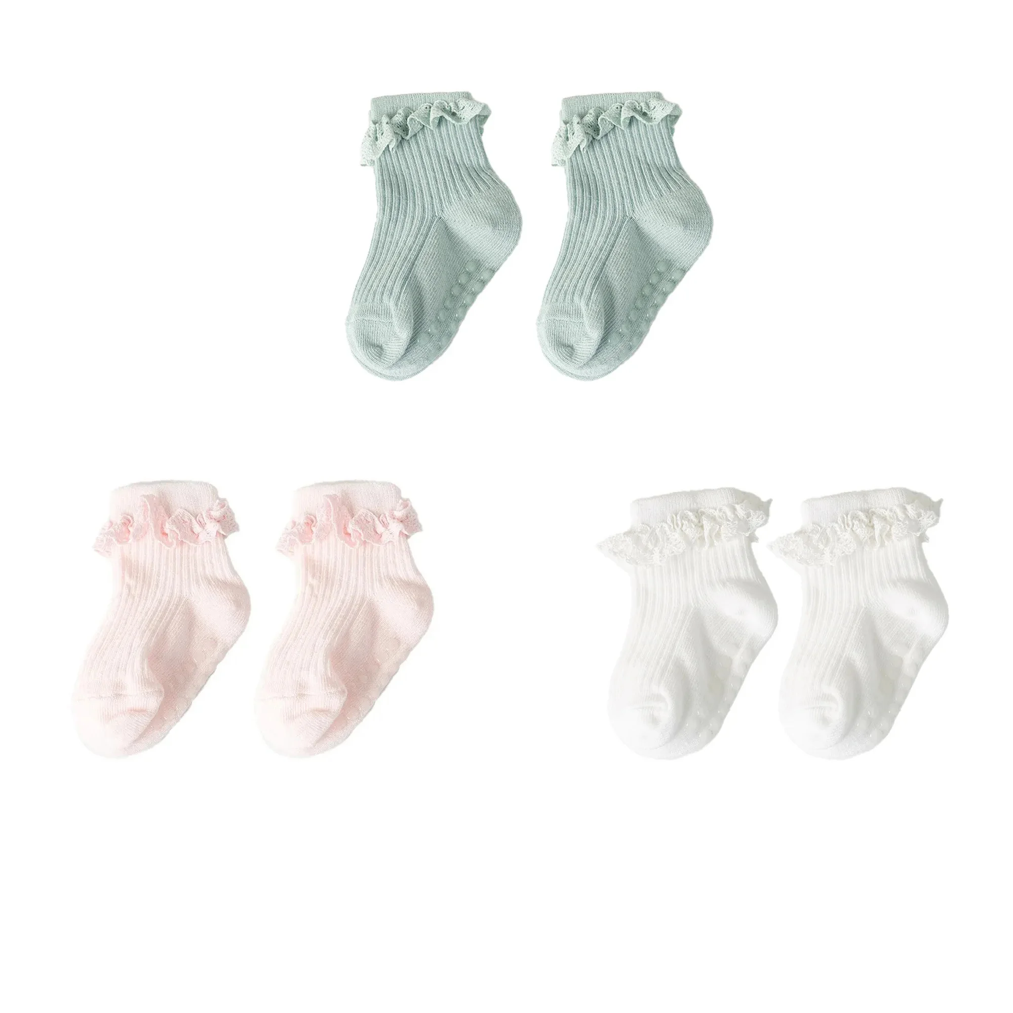 5 Pairs Cotton Pure Color Toddler Girl Lace Socks Infant Baby Girls Non-slip Socks Young Children Girl Cute Half Knee-socks Kit