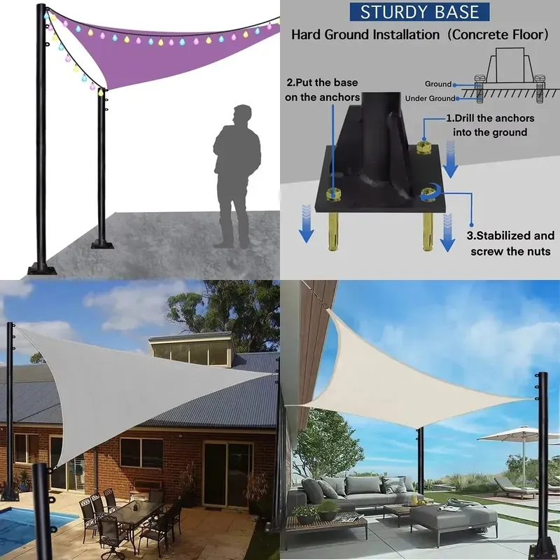 Heavy Duty 1.8 Inch Diameter Carbon Steel Awning Support Rod Kit for Canopy Sail String Light Deck Patio Outdoor Shade