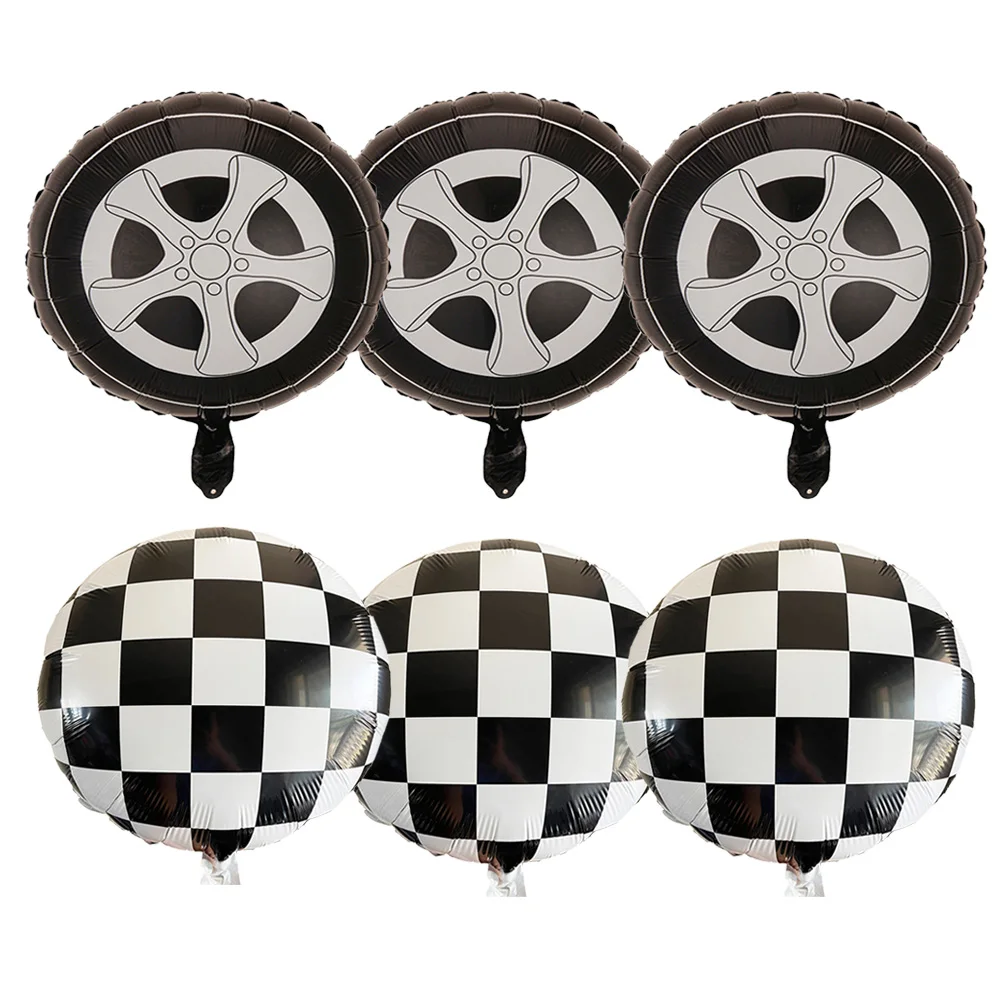 

6Pcs/Set Race Car Theme Birthday Party Decoraitons Wheel Tire Balloon Racing Checkered Foil Balloon Off-road Vehicle Boys Gift