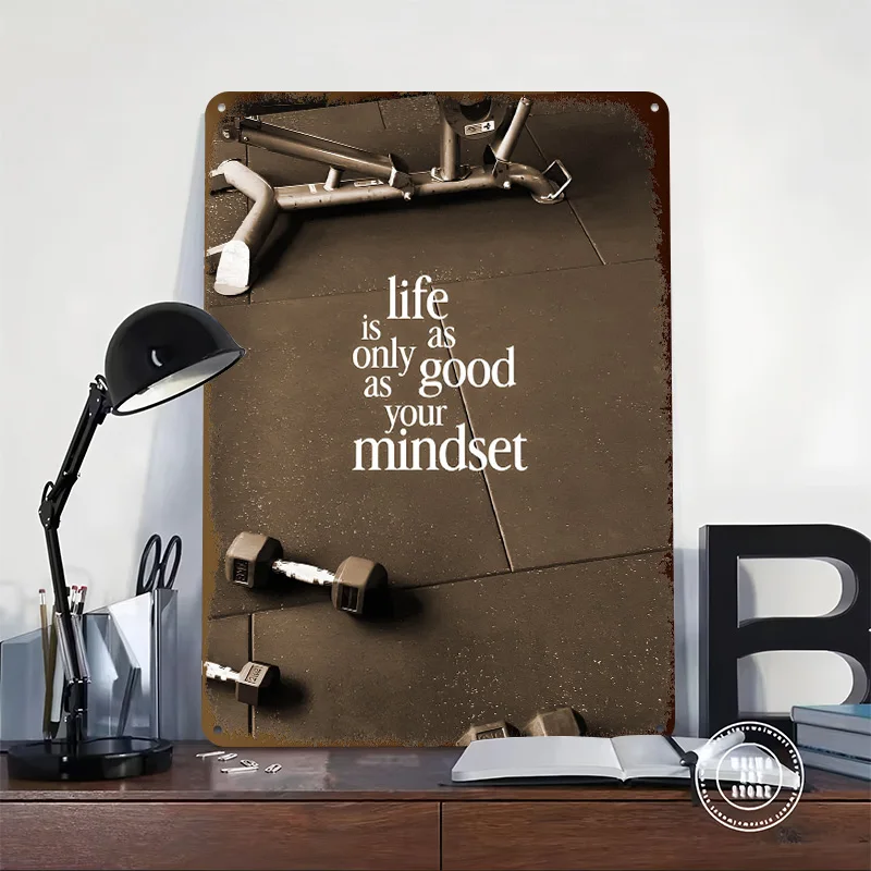Mindset Quote Gym Motivation Personalized 3D Textured Metal Poster Wall Art Vintage Tin Signs for Home Decor Ornaments Wand Deko
