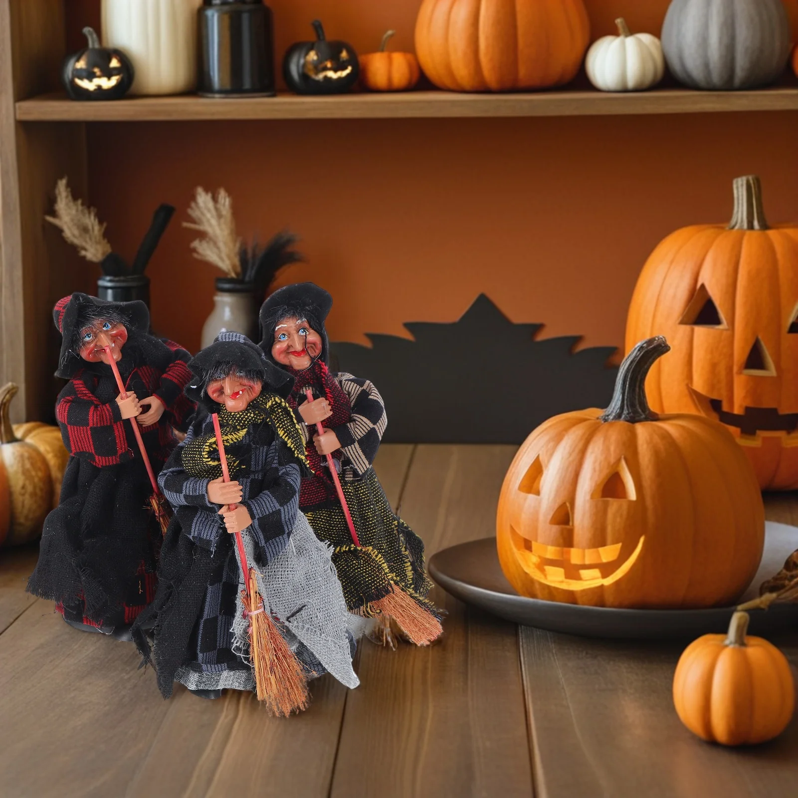 

Halloween Witch Ornaments Haunted Flying Hanging Household Spooky Decor Plastic Broomstick Props