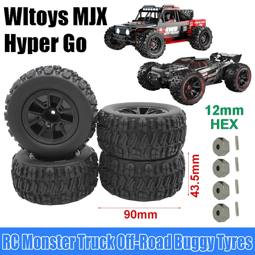 

YSIDO 90mm Skidproof Rubber Wheel Tires 12mm Hex Hubs for 1/14 Wltoys 144010 144016 MJX Hyper Go RC Monster Truck Off-Road Buggy