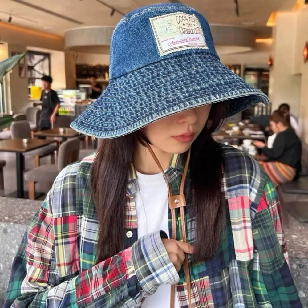 

Fashion Big Brimmed Denim Bucket Hat Wide Wings UV Protection Jeans Fisherman Hat Korean Style Visor Sunscreen Hat Travel
