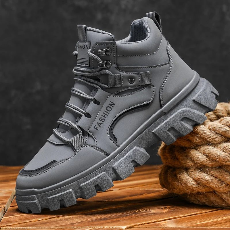 

Fashion Men's High Top Boots Anti Slip Platform Anti-slip Comfortable Outdoor Hiking Boots Men's Fashion Trendy Workwear Shoes