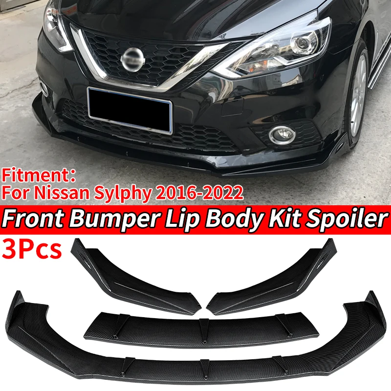 

Car Front Bumper Splitter Lip Body Kit Spoiler Diffuser Deflector Carbon Fiber Look ABS For Nissan Sylphy Sentra 2016-2022 2020