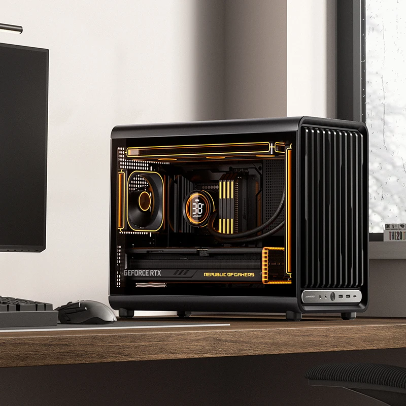 JONSBO D33 화이트/블랙 M-ATX 데스크탑 컴퓨터 케이스 (투명 측면 자석 그릴 패널, 후면 플러그 마더보드 디자인)