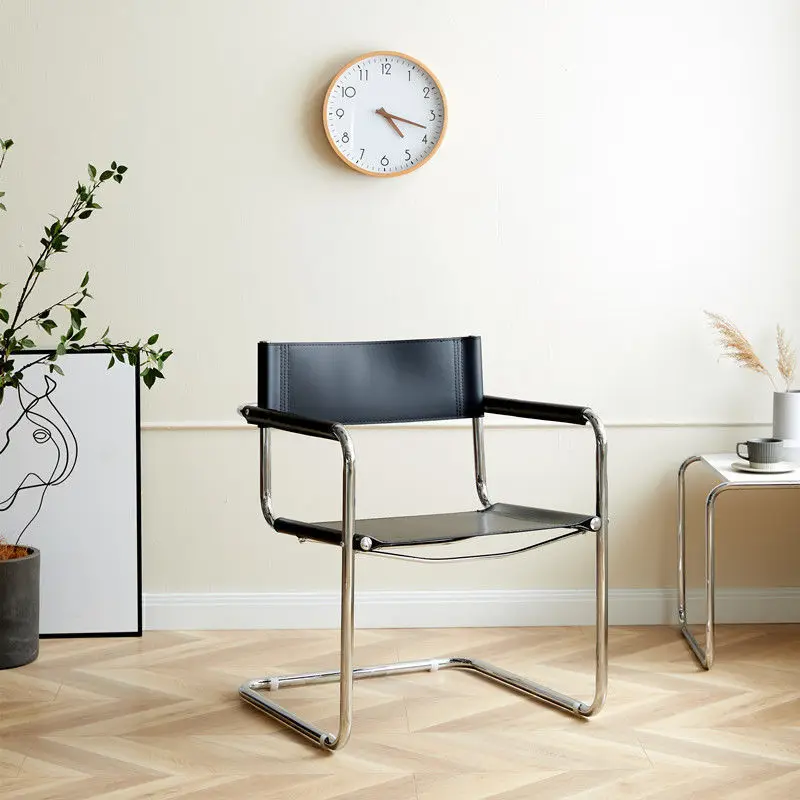 JOYLIVE-Cadeira de escritório em aço inoxidável, estilo escandinavo, Designer Leisure Dining Chair, Poltrona de couro Vasily