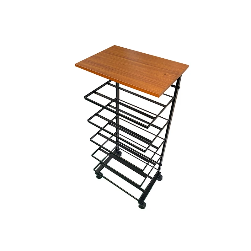 Natürliche Metall Rahmen Holz Rattan Lagerung Korb Multi Organizer Rack für Hause