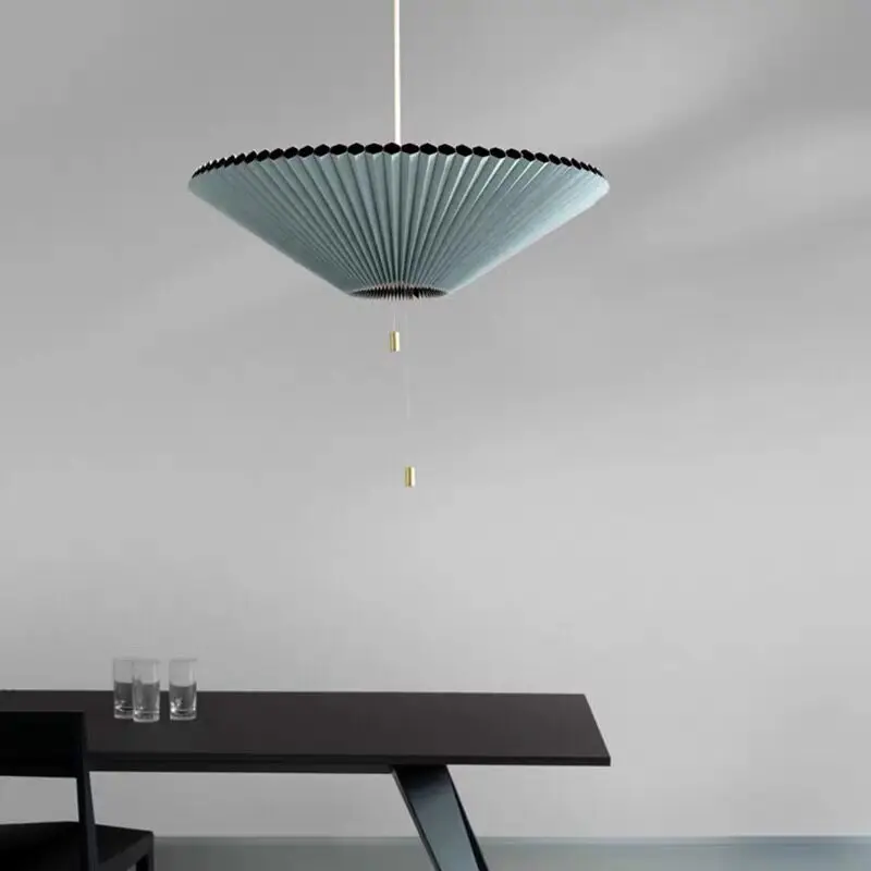Net Celebrity LED Umbrella-shaped Pendant Light, Modern American Creative Pleated Fabric Chandelier for Living Room