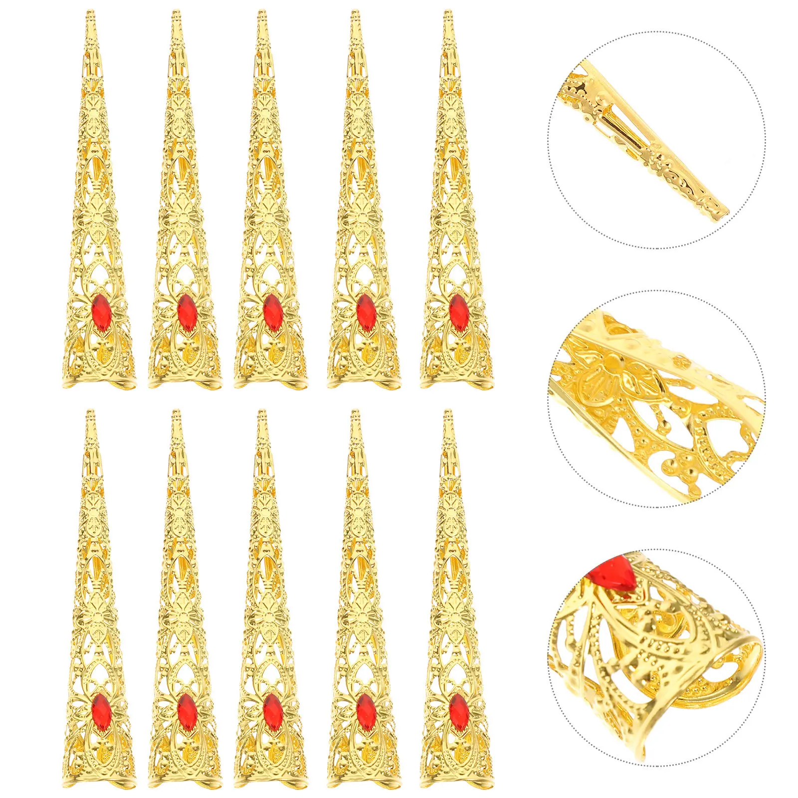 

10Pcs Golden Metal Hollow Finger Claws Nail Tips Cover Fingertip Nail Rings Cosplay Costume Accessory for Festival Performance