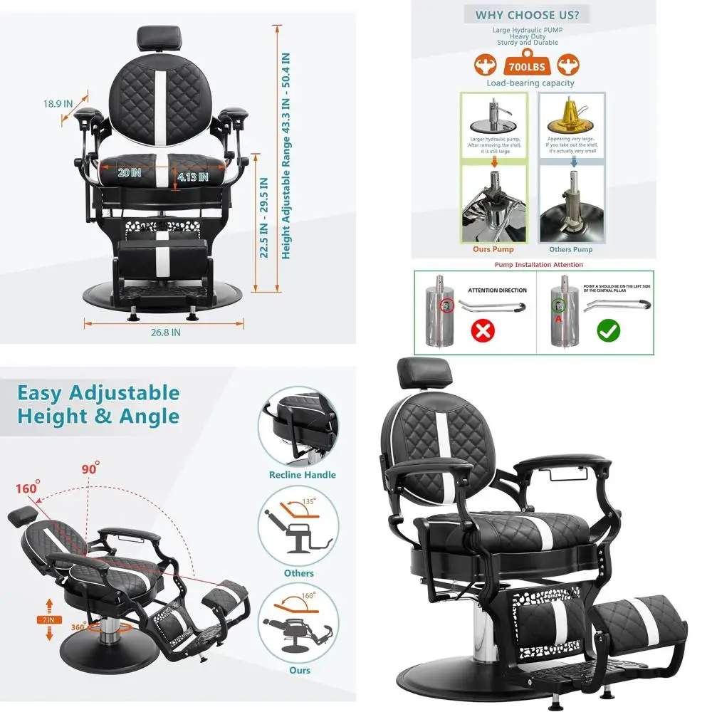 

Stylist's Heavy Duty 700 LB Barber Chair for Beauty, Tattoo, and Massage (Black & White)