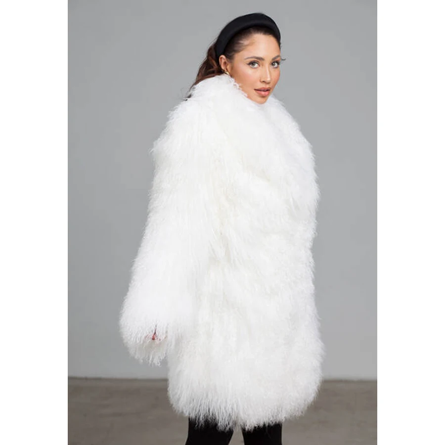 Natural Sheepskin Fur Jacket Women White Fur Coat Long Winter Genuine Sheep Fur Coat Luxury Warm Real Fur Jackets