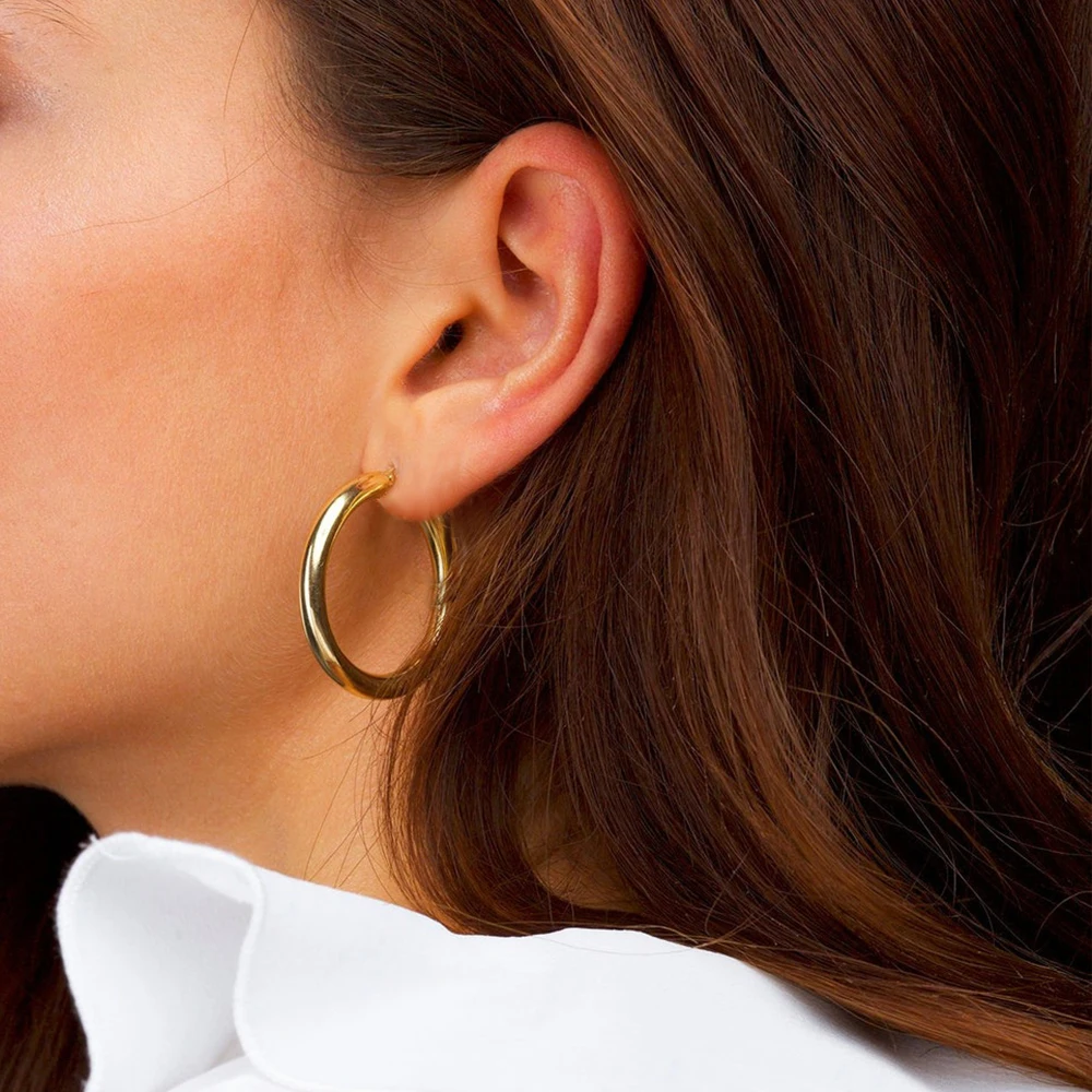 eManco Simple Exaggerated Round Hoop Earrings Geometric PVD Gold Plated Stainless Steel Women\'s Accessories Wholesale
