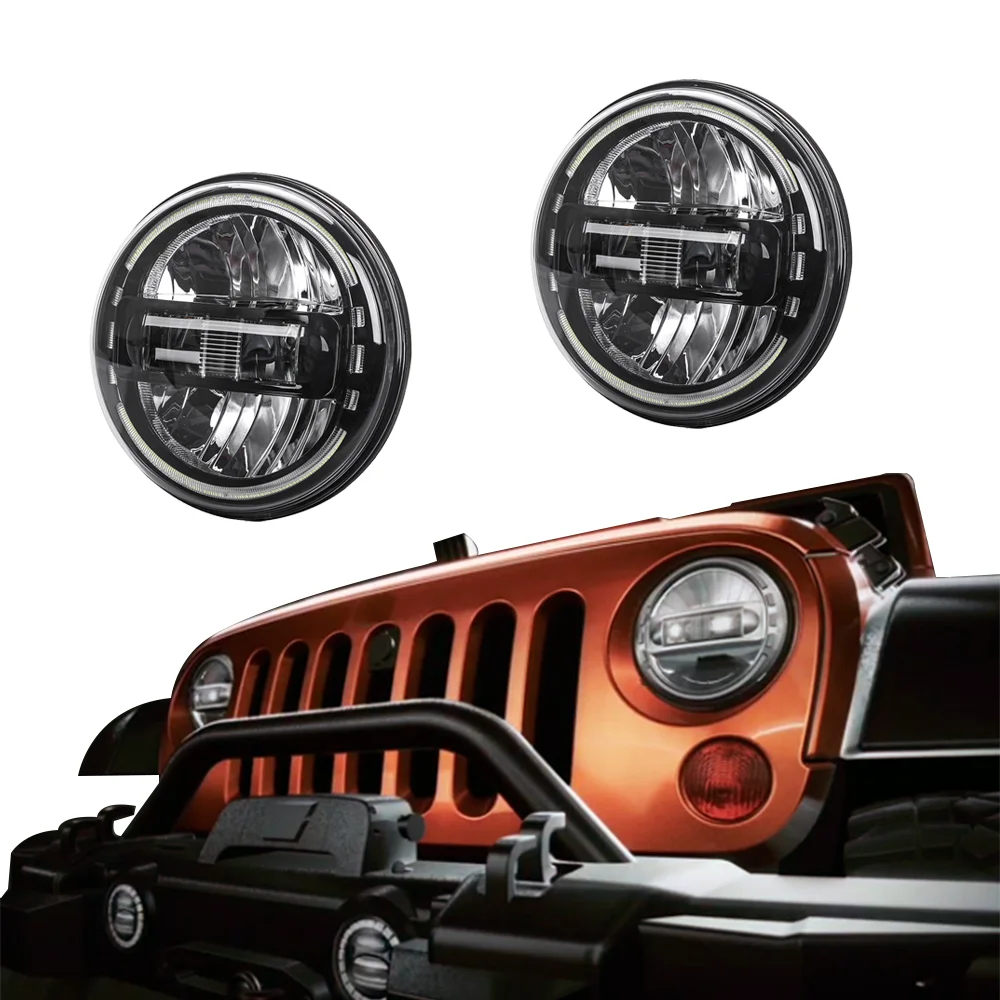 SXMA J370 7 Inch Led Headlight Round Headlamp for Jeep for Wrangler Aluminum Alloy Lights High/Low Beam JK07-17