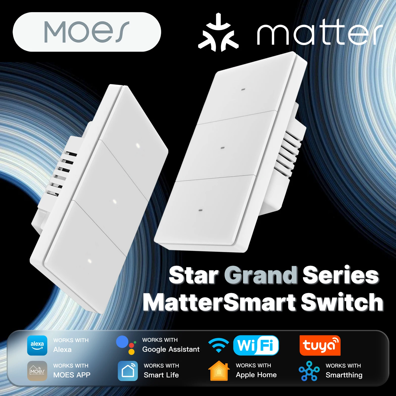 

MOES Matter WiFi Smart Switch Star Grand Serie Tuya Light Switch 10A Neutral Required Homekit Alexa Google Home SmartThings