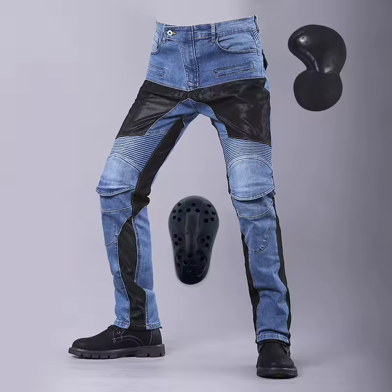Pantaloni da moto da uomo all'aperto Equipaggiamento protettivo Equitazione Touring Pantaloni da moto blu neri Ginocchiere per fianchi Motocross Moto Jeans