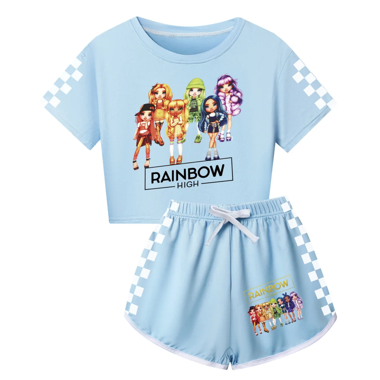 Set di abbigliamento alto arcobaleno ragazze estate bambini maglietta con ombelico + pantaloni set di 2 pezzi abbigliamento per bambini abiti