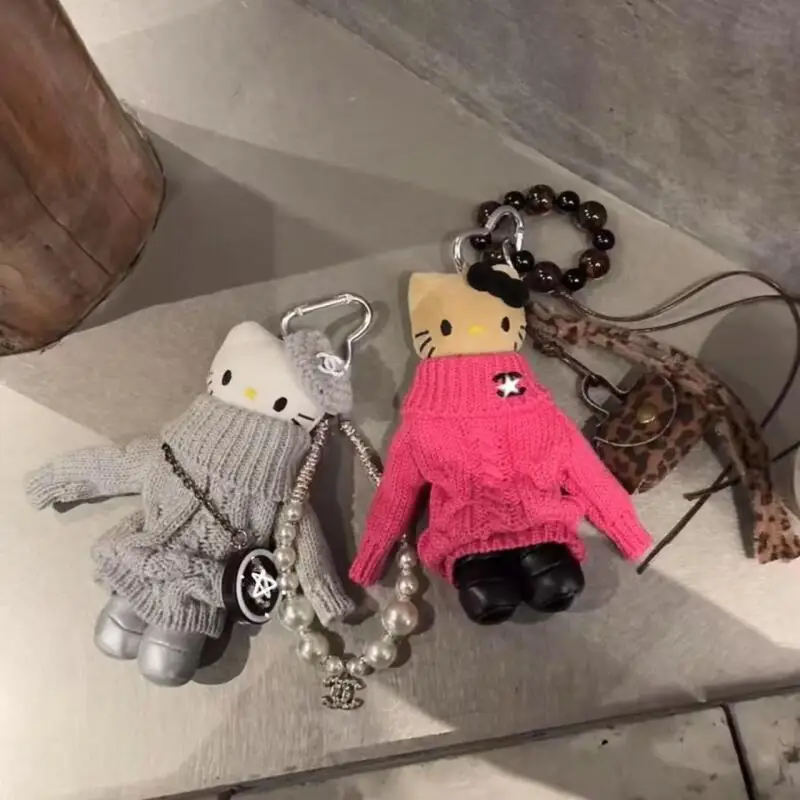 Sanrio Sweater Set Hello Kitty Pluche pop winter Nieuwe Creatieve Verkleedtas Rits accessoires sleutelhanger Mode decoratie cadeau