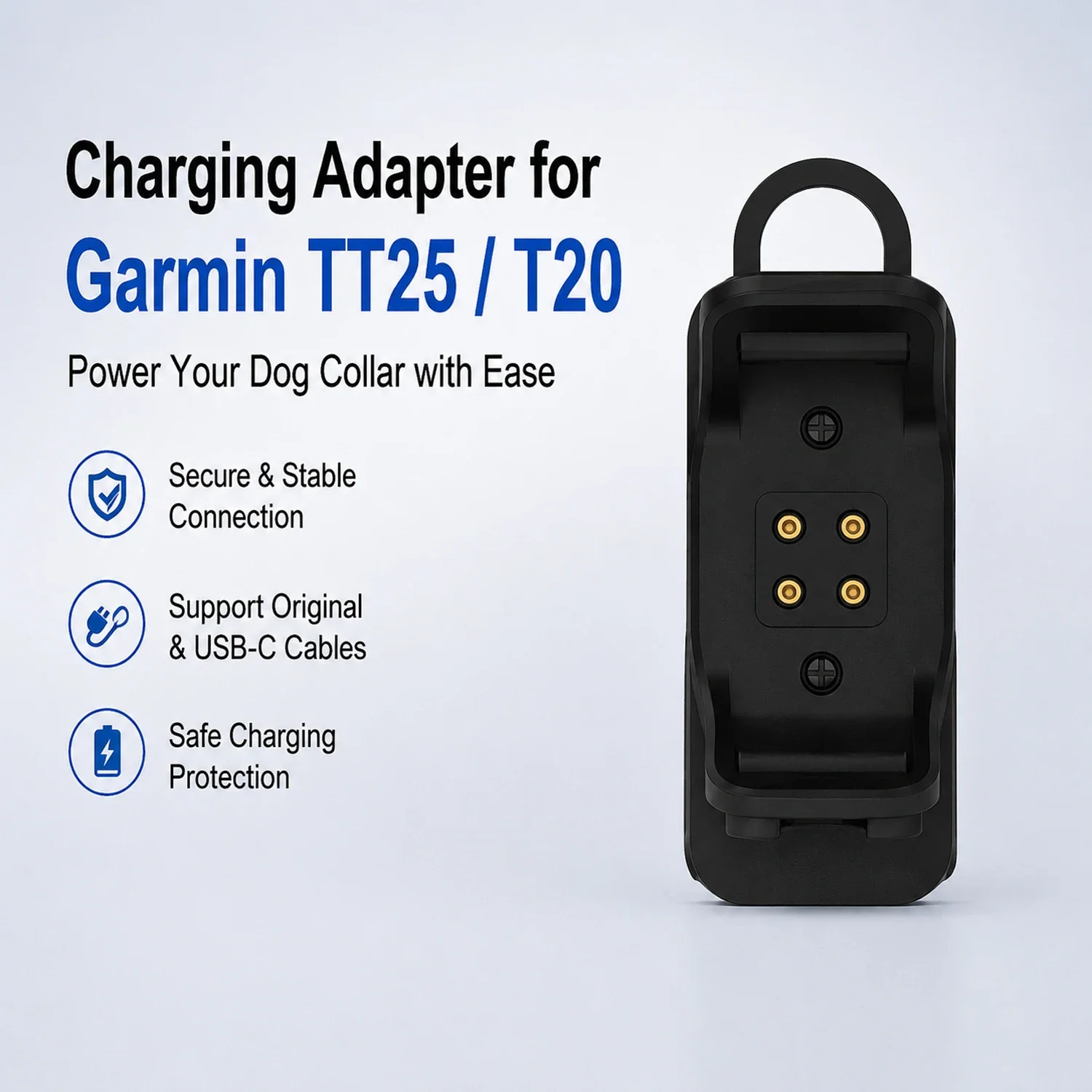 Charger For Garmin TT25 T20 - Pet Dog Collar Power Adapter, Charging Clip, Supports USB-C Cable