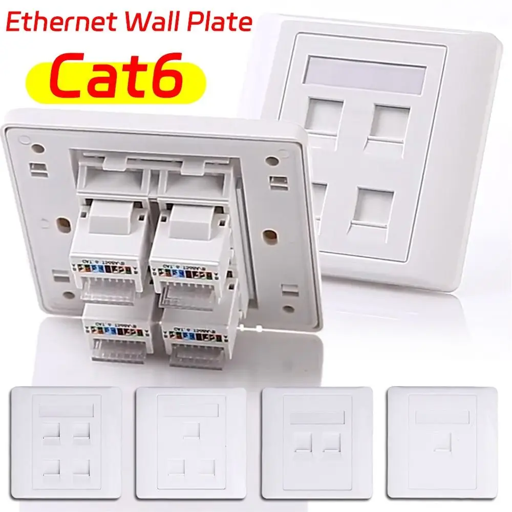 1Pcs 86 Type Network Wall Panel 1/2/3/4 Port RJ45 Connector RJ45 Outlet CAT5E CAT6 CAT6A CAT7 CAT8 8.5x8.5cm