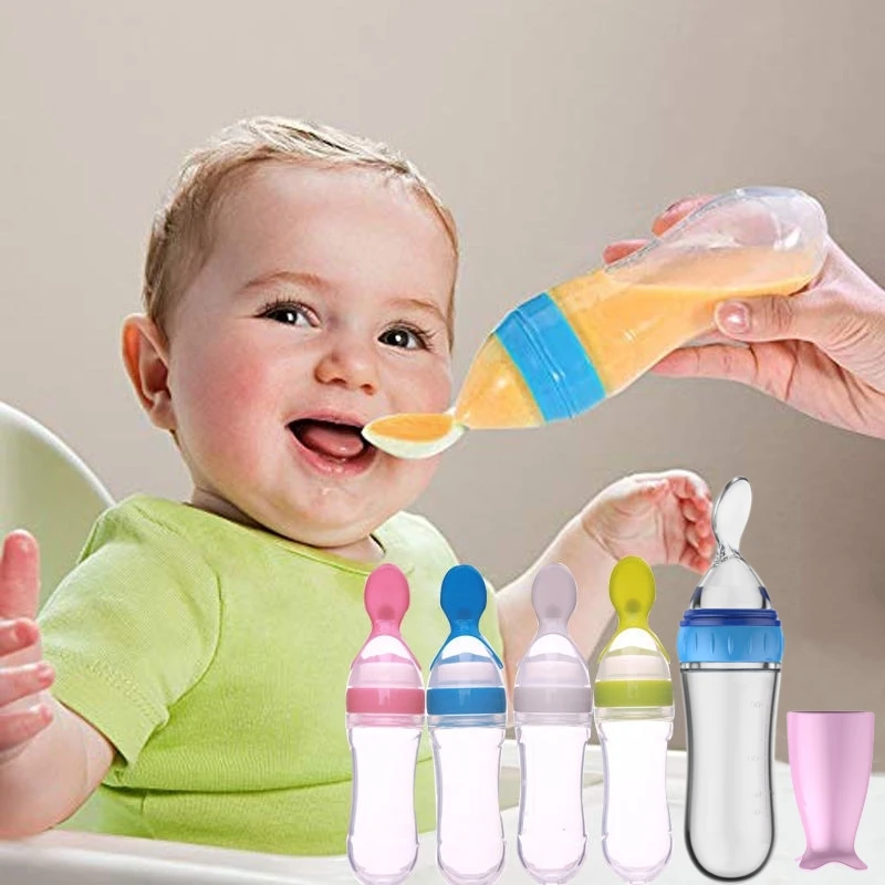 Squeezing Feeding Bottle Silicone Newborn Baby Training Rice Spoon Infant Cereal Food Supplement Feeder Safe Tableware Tools