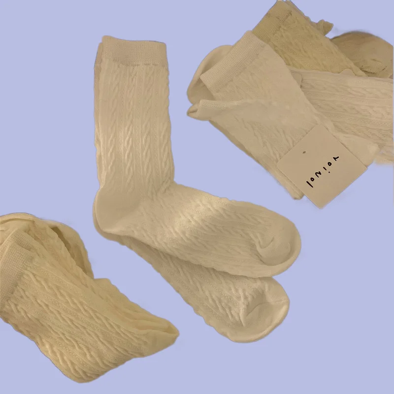 Chaussettes rétro mi-tube pour femmes, fines, mignonnes, torsadées, solides, étudiant, décontractées, empilées, nouveau, 3/10 paires