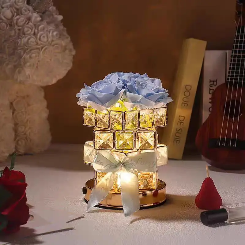 Cubo de rosa atmosfera candeeiro mesa pequena noite lâmpada meninas namoradas aniversário qixi dia dos namorados decoração avançada