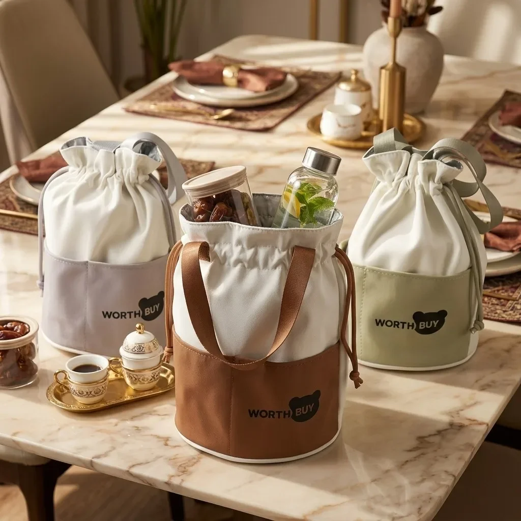 Thermal Lunch Bag Insulated Drawstring Bento Bag Foldable Kawaii Food Container Picnic Tote For Women Kids Girls School Work