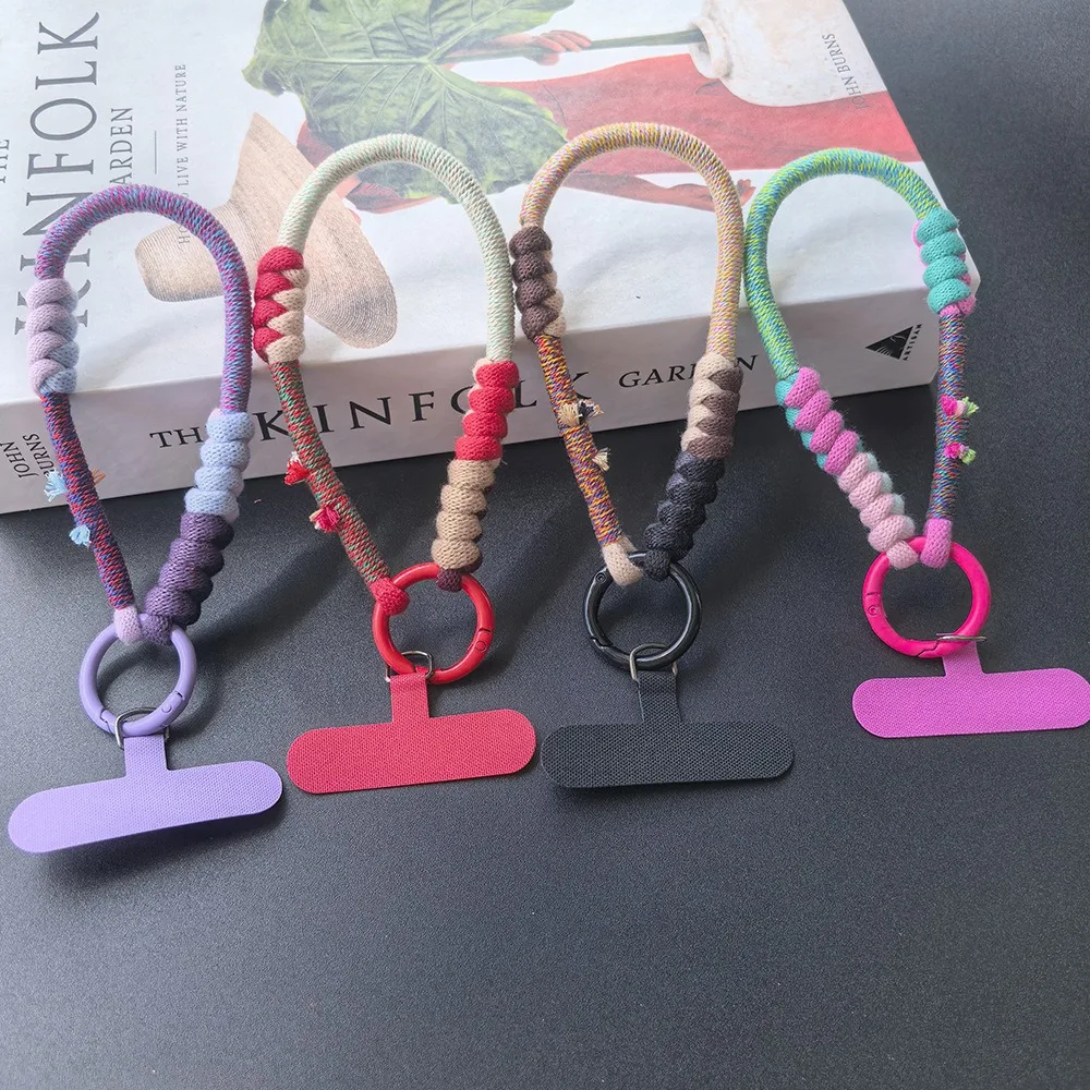 

Тканый двухцветный высококачественный хлопковый ремешок для мобильного телефона, короткий ремешок на запястье, браслет с защитой от потерь, персонализированный кулон, веревка с защитой от потерь